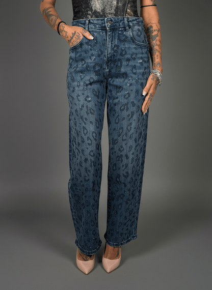 Jeans Effetto Leopardato Glitter Chiaro - Abbigliamento Jessica