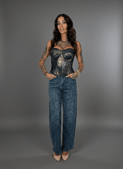 Jeans Effetto Leopardato Glitter Chiaro - Abbigliamento Jessica