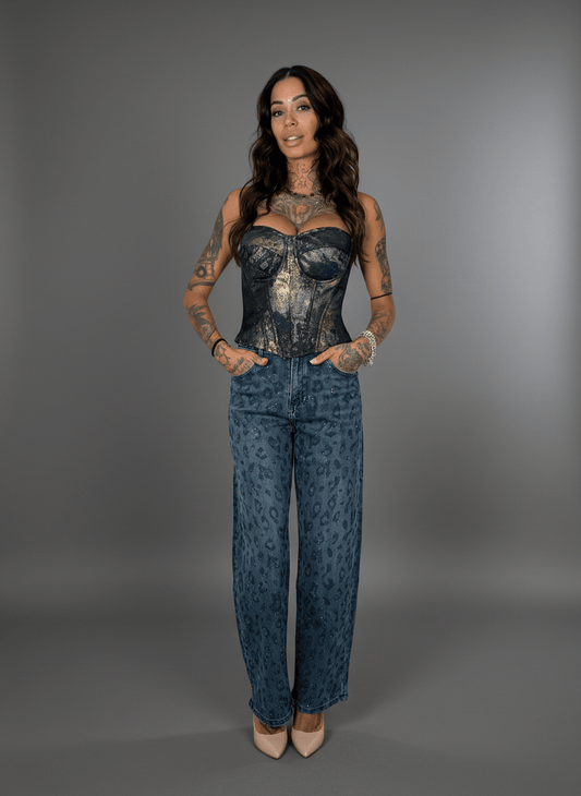 Jeans Effetto Leopardato Glitter Chiaro - Abbigliamento Jessica