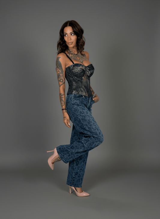 Jeans Effetto Leopardato Glitter Chiaro - Abbigliamento Jessica
