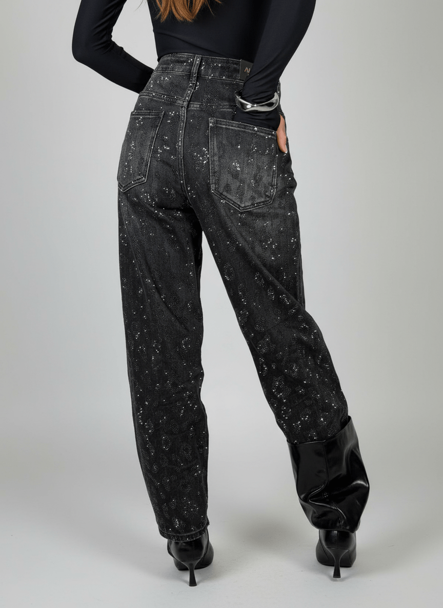 Jeans Effetto Leopardato Glitter Scuro - Abbigliamento Jessica