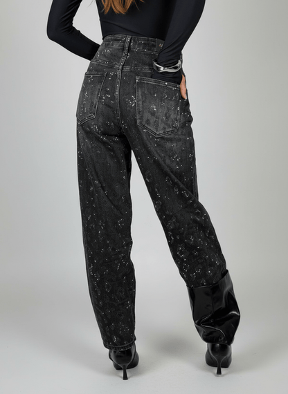 Jeans Effetto Leopardato Glitter Scuro - Abbigliamento Jessica