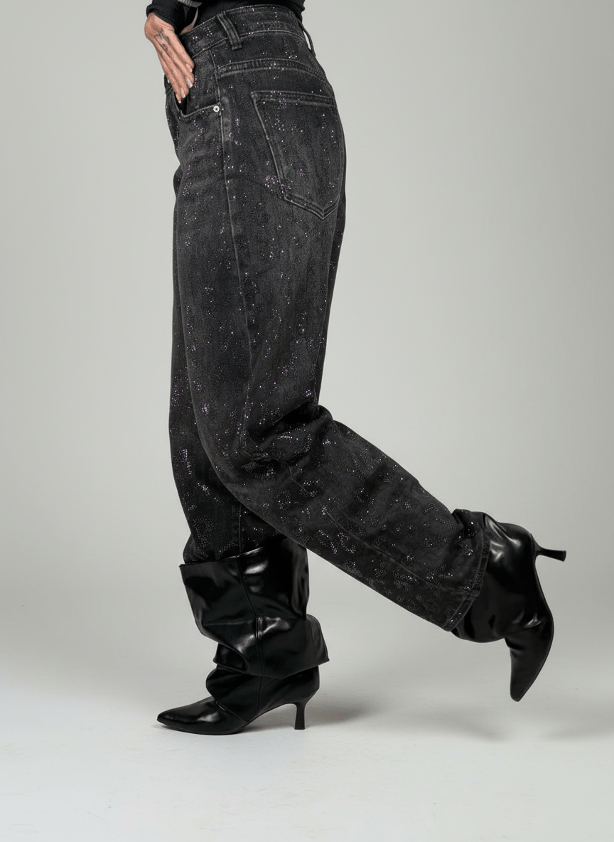 Jeans Effetto Leopardato Glitter Scuro - Abbigliamento Jessica