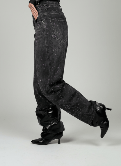 Jeans Effetto Leopardato Glitter Scuro - Abbigliamento Jessica