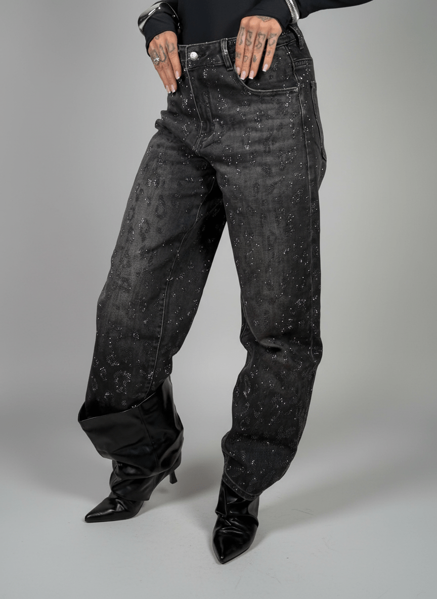Jeans Effetto Leopardato Glitter Scuro - Abbigliamento Jessica