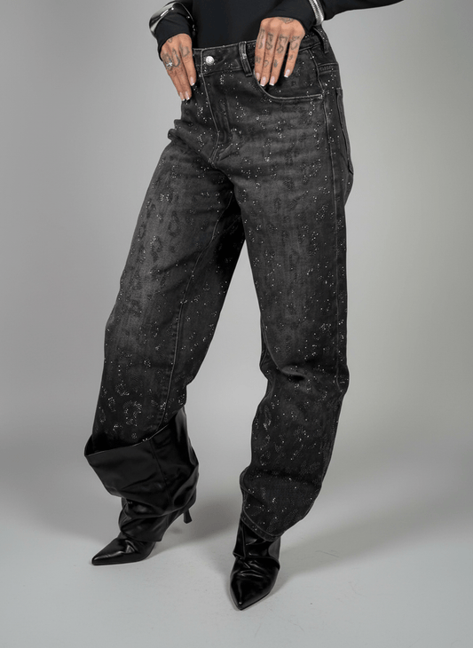 Jeans Effetto Leopardato Glitter Scuro - Abbigliamento Jessica