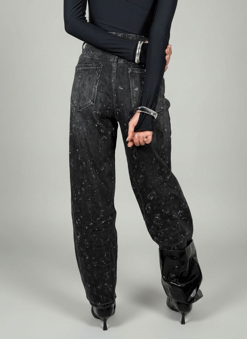 Jeans Effetto Leopardato Glitter Scuro - Abbigliamento Jessica