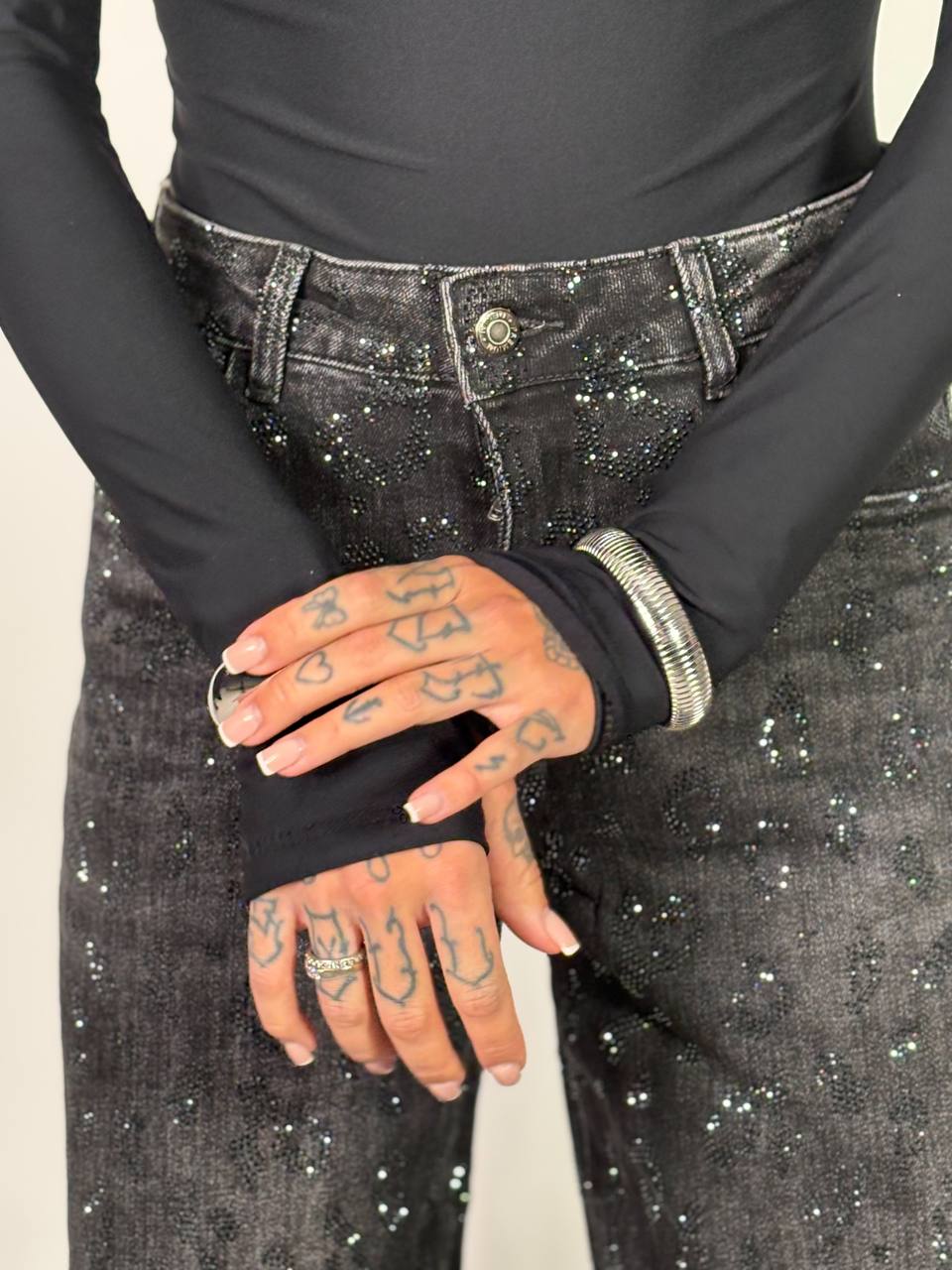 Jeans Effetto Leopardato Glitter Scuro - Abbigliamento Jessica
