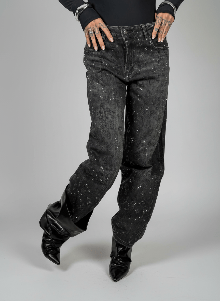 Jeans Effetto Leopardato Glitter Scuro - Abbigliamento Jessica