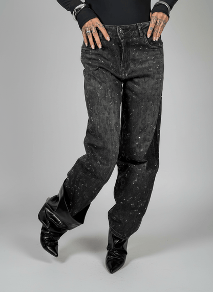 Jeans Effetto Leopardato Glitter Scuro - Abbigliamento Jessica