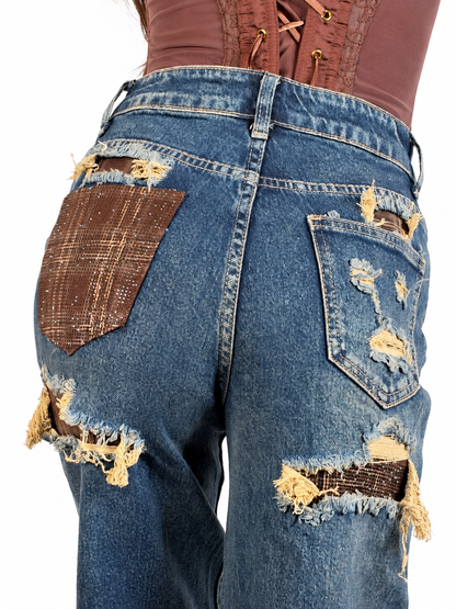Jeans Galassia Texas con dettagli marroni - foto 6 su sfondo bianco