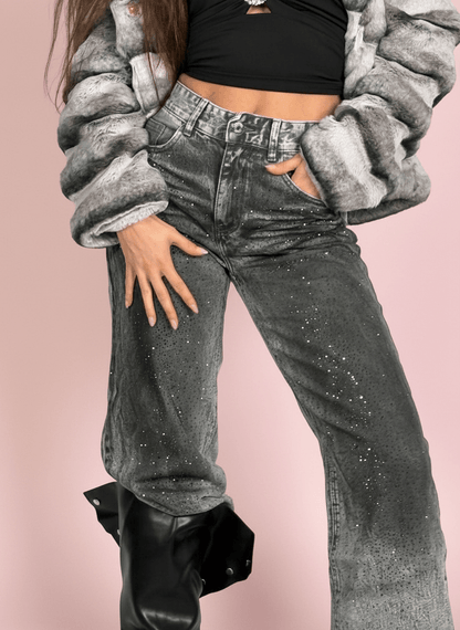 Jeans Grigio Con Strass - Abbigliamento Jessica