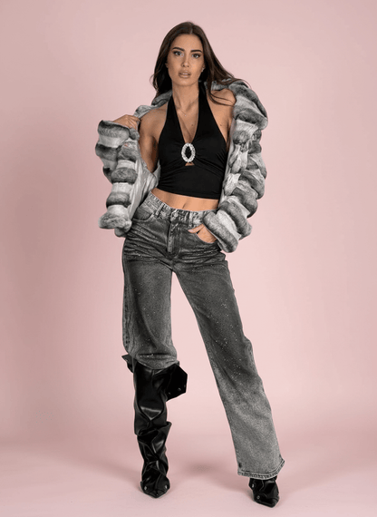 Jeans Grigio Con Strass - Abbigliamento Jessica