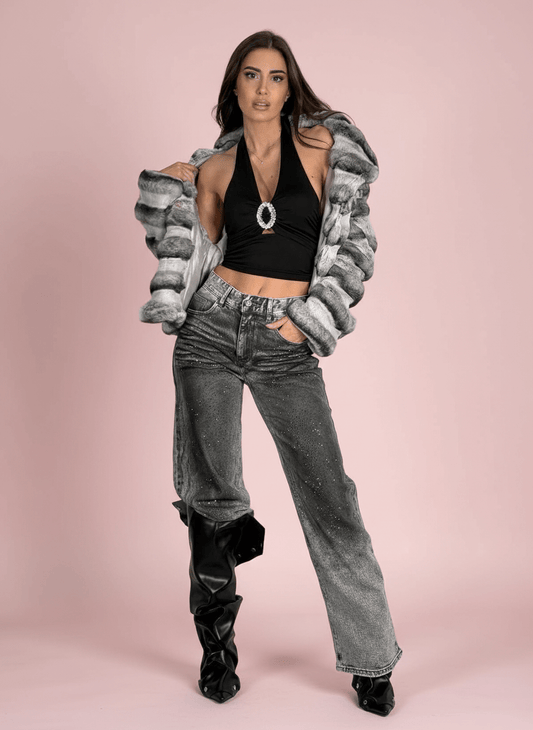 Jeans Grigio Con Strass - Abbigliamento Jessica