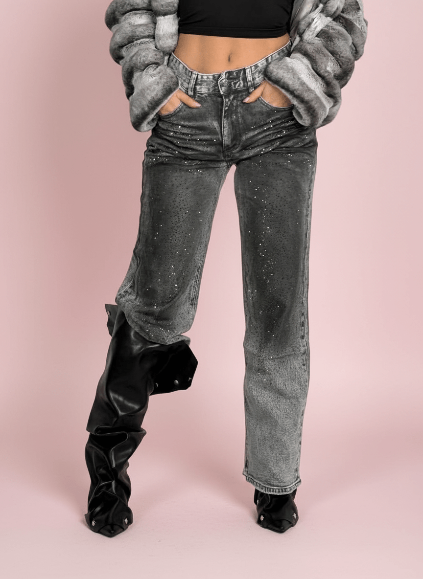 Jeans Grigio Con Strass - Abbigliamento Jessica