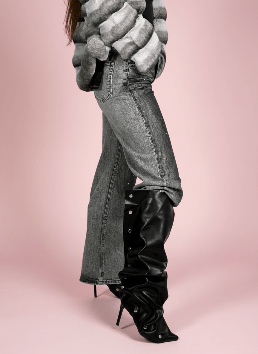 Jeans Grigio Con Strass - Abbigliamento Jessica