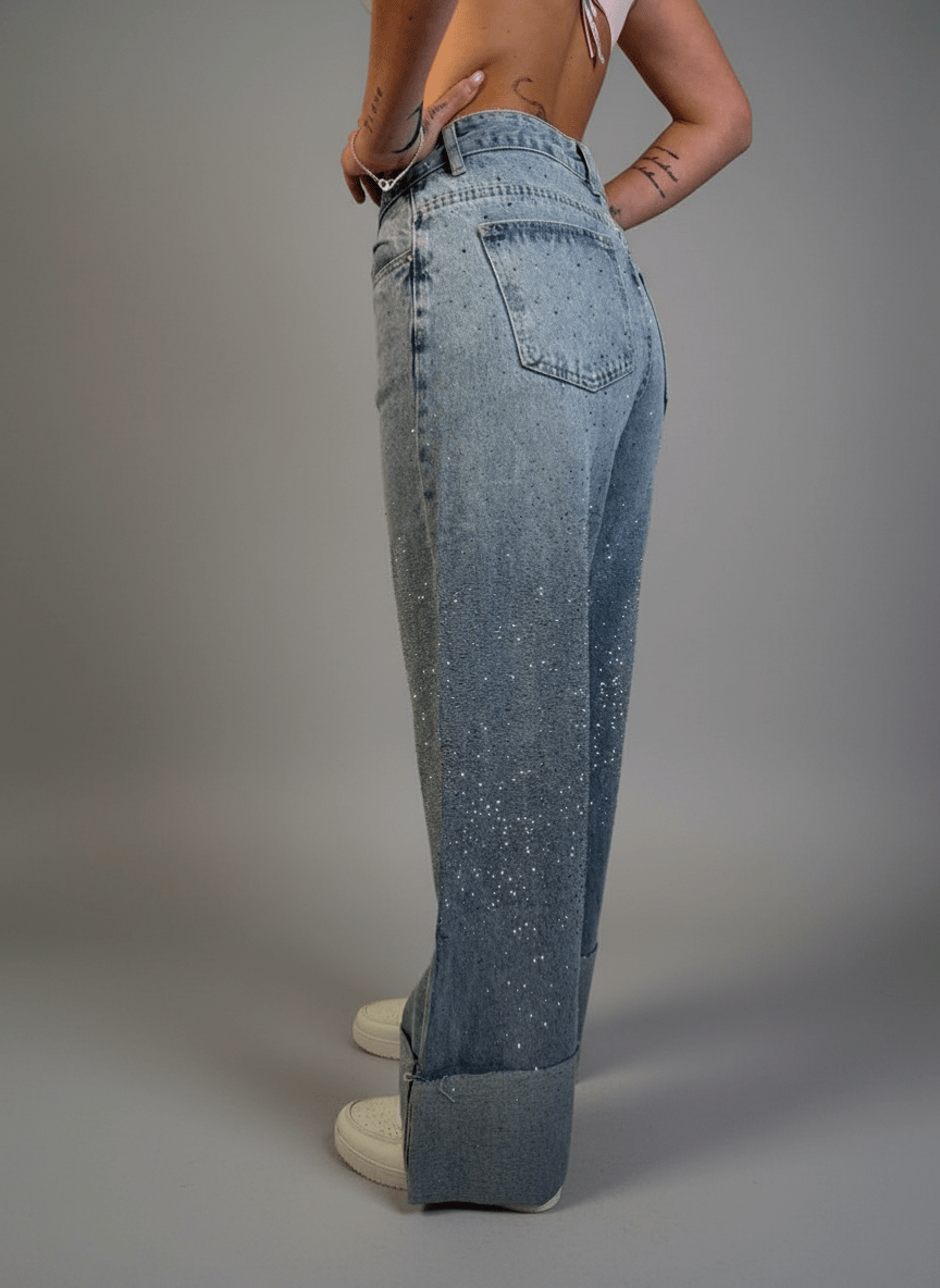 Jeans strass Risvolto - Abbigliamento Jessica