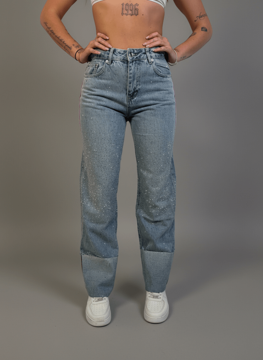 Jeans strass Risvolto - Abbigliamento Jessica