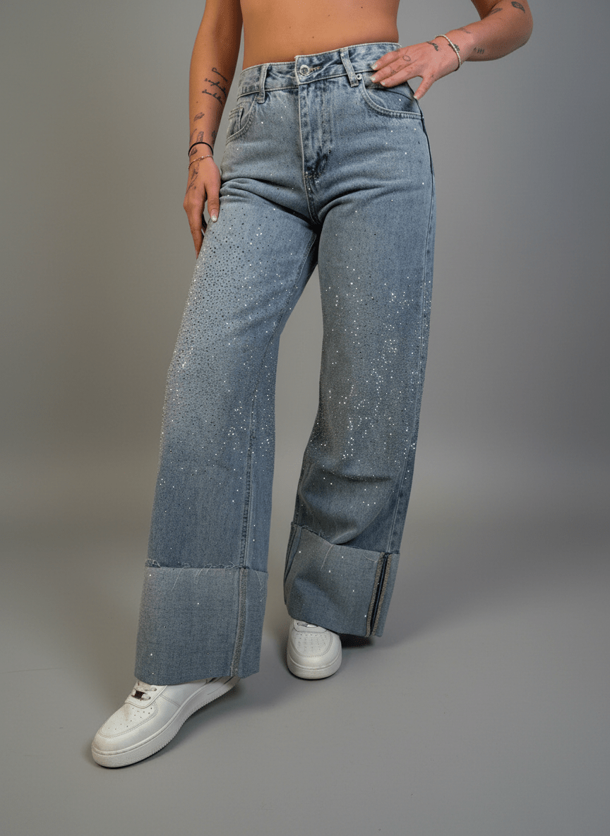 Jeans strass Risvolto - Abbigliamento Jessica