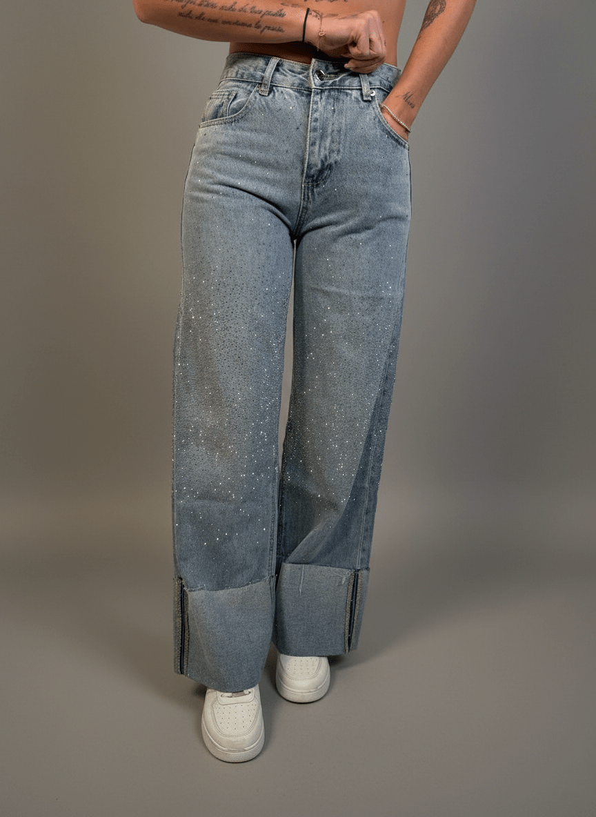 Jeans strass Risvolto - Abbigliamento Jessica