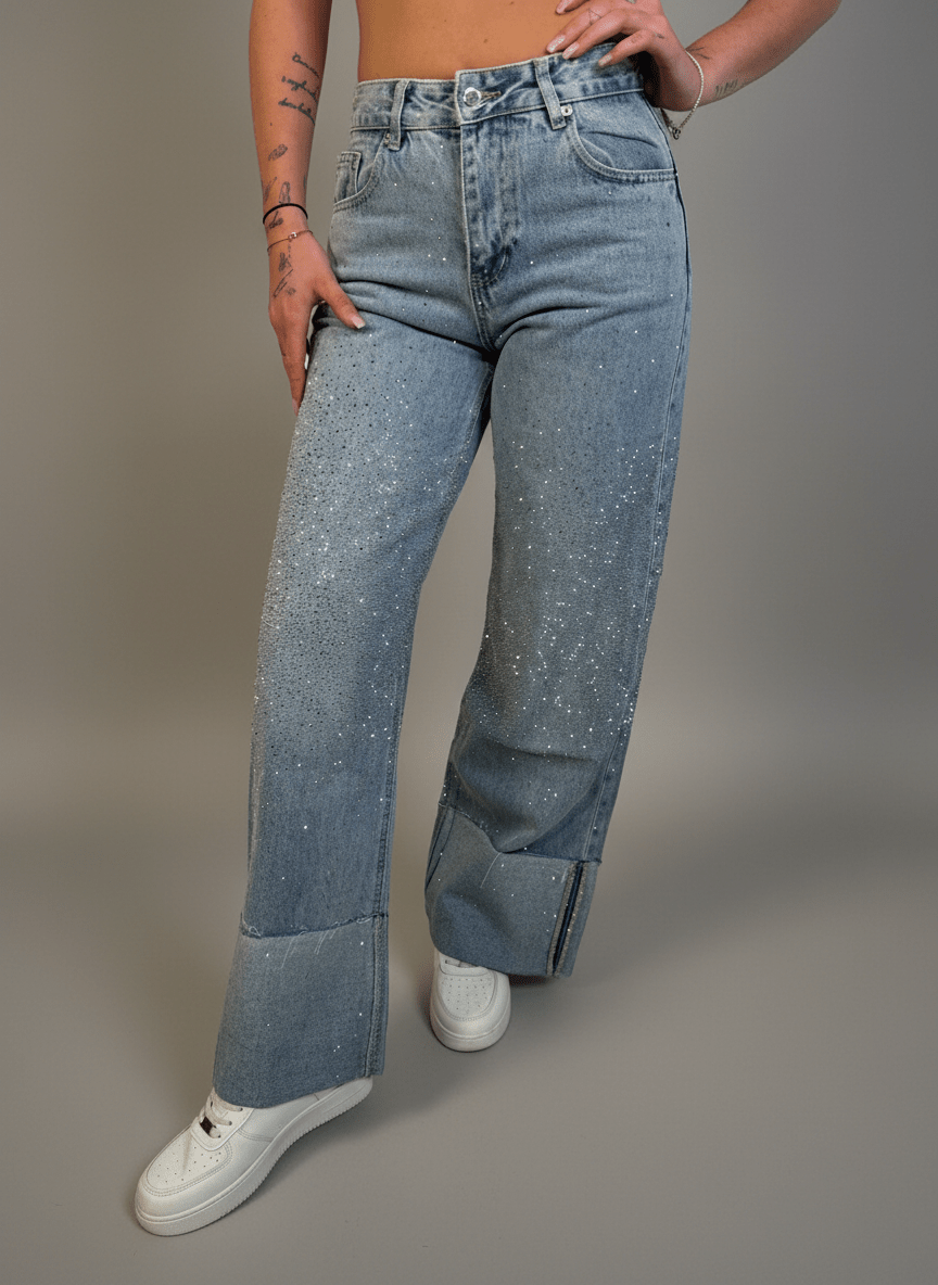 Jeans strass Risvolto - Abbigliamento Jessica
