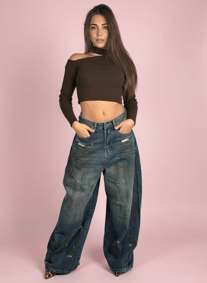 Jeans Wide Leg Effetto Vintage - Abbigliamento Jessica
