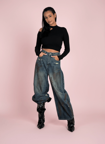 Jeans Wide Leg Effetto Vintage - Abbigliamento Jessica