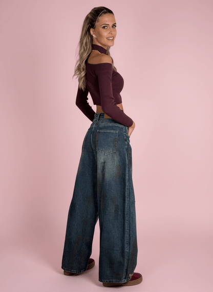 Jeans Wide Leg Effetto Vintage - Abbigliamento Jessica