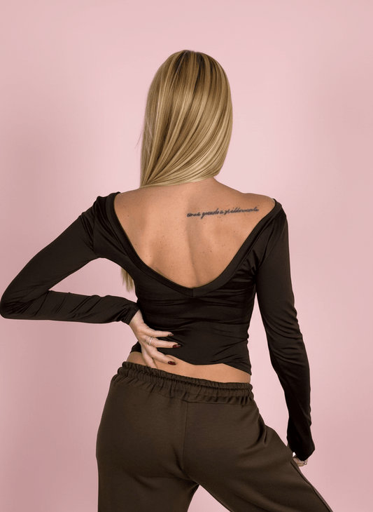 Maglia Back Drama Lycra Marrone - Abbigliamento Jessica
