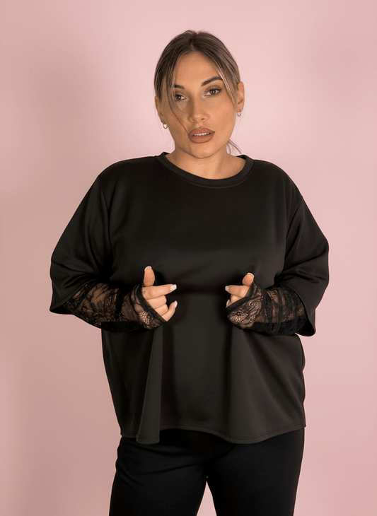 Maglia Con Maniche In Pizzo - Abbigliamento Jessica