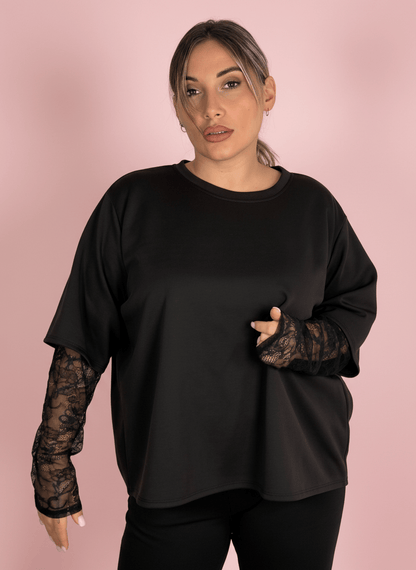 Maglia Con Maniche In Pizzo - Abbigliamento Jessica