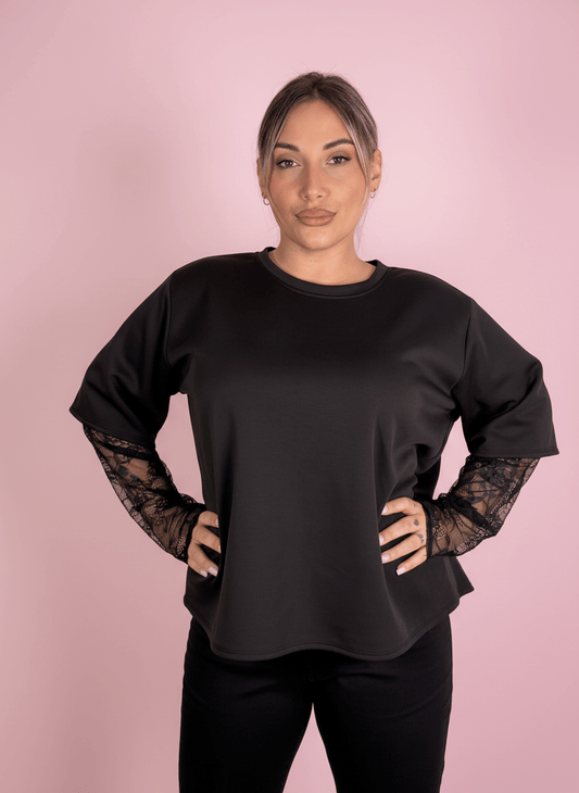 Maglia Con Maniche In Pizzo - Abbigliamento Jessica