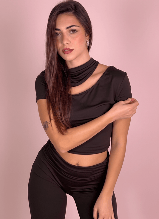 Maglia Con Scollo Asimmetrico Marrone - Abbigliamento Jessica