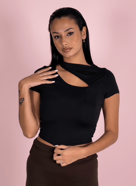 Maglia Con Scollo Asimmetrico Nero - Abbigliamento Jessica