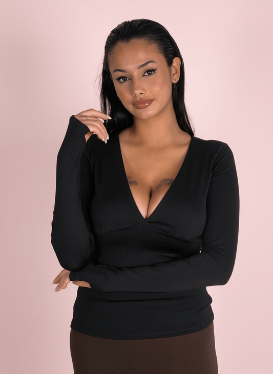 Maglia Con Scollo V Nera - Abbigliamento Jessica