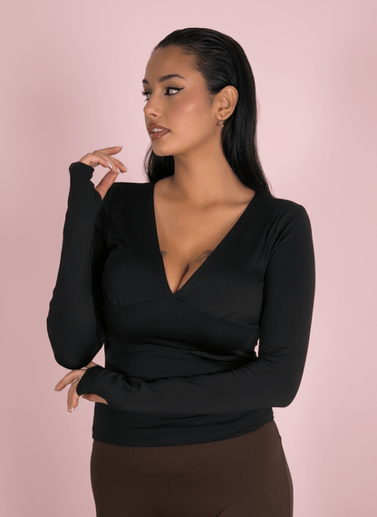 Maglia Con Scollo V Nera - Abbigliamento Jessica