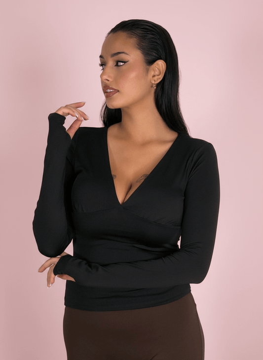 Maglia Con Scollo V Nera - Abbigliamento Jessica