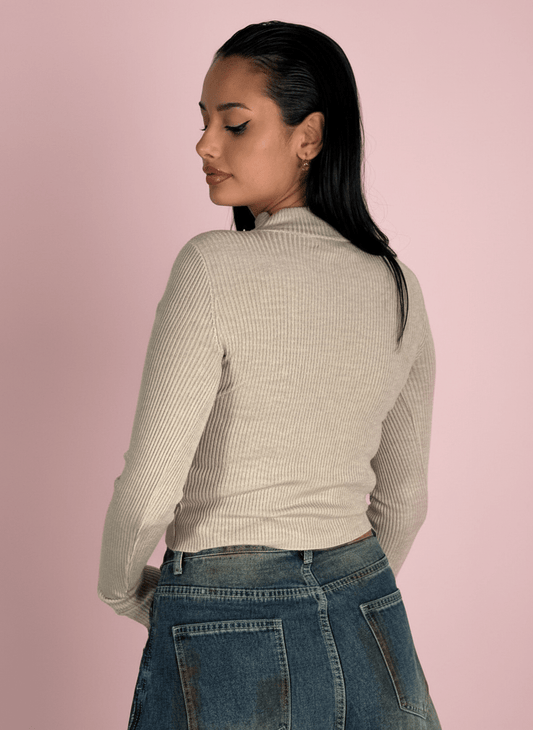 Maglia Cut - Out Con Collo Choker Beige - Abbigliamento Jessica
