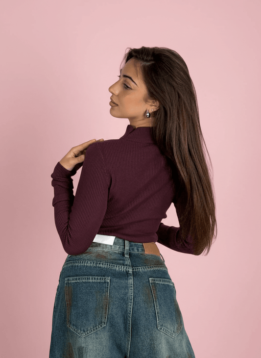 Maglia Cut - Out Con Collo Choker Bordeux - Abbigliamento Jessica