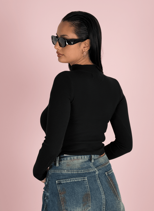 Maglia Cut - Out Con Collo Choker Nero - Abbigliamento Jessica