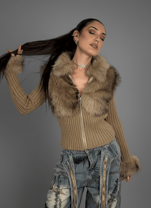 Maglia Eco - Fur Zip Charme Apricot - Abbigliamento Jessica