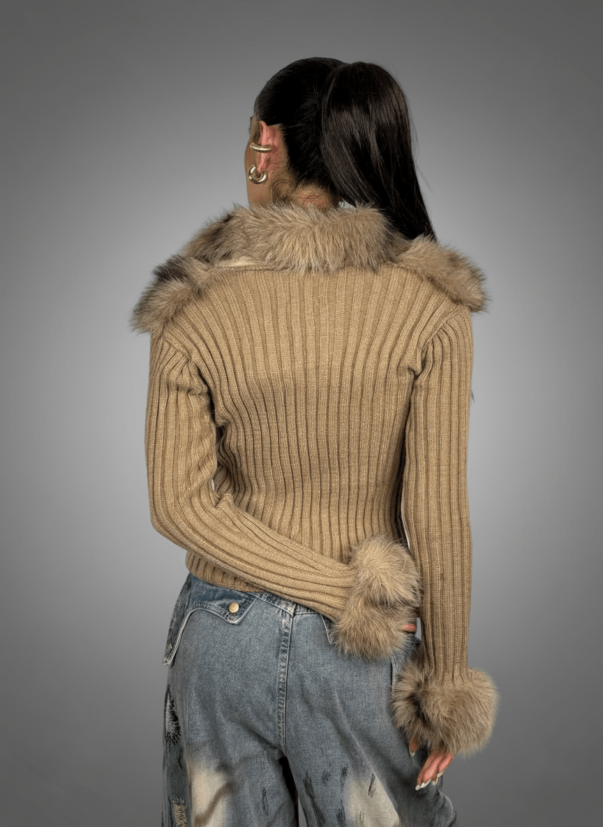 Maglia Eco - Fur Zip Charme Apricot - Abbigliamento Jessica