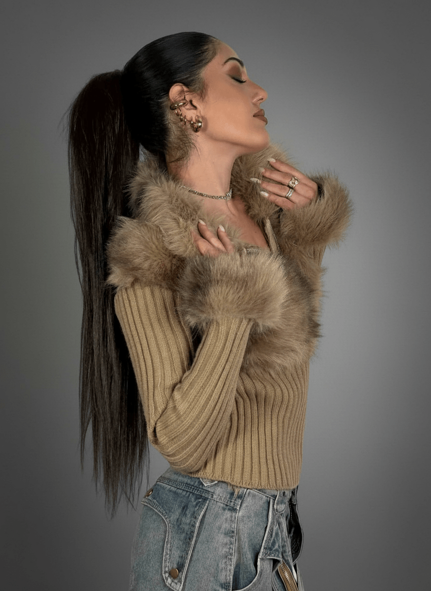 Maglia Eco - Fur Zip Charme Apricot - Abbigliamento Jessica
