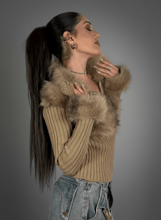 Maglia Eco - Fur Zip Charme Apricot - Abbigliamento Jessica