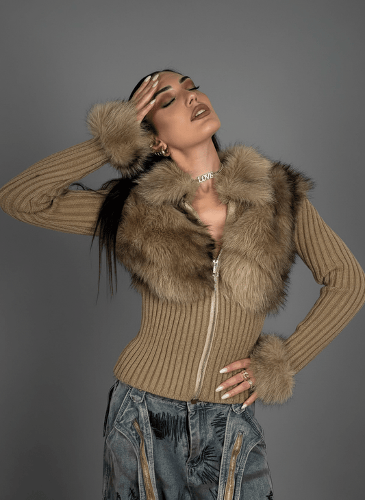 Maglia Eco - Fur Zip Charme Apricot - Abbigliamento Jessica
