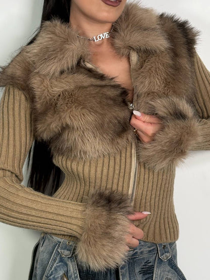 Maglia Eco - Fur Zip Charme Apricot - Abbigliamento Jessica