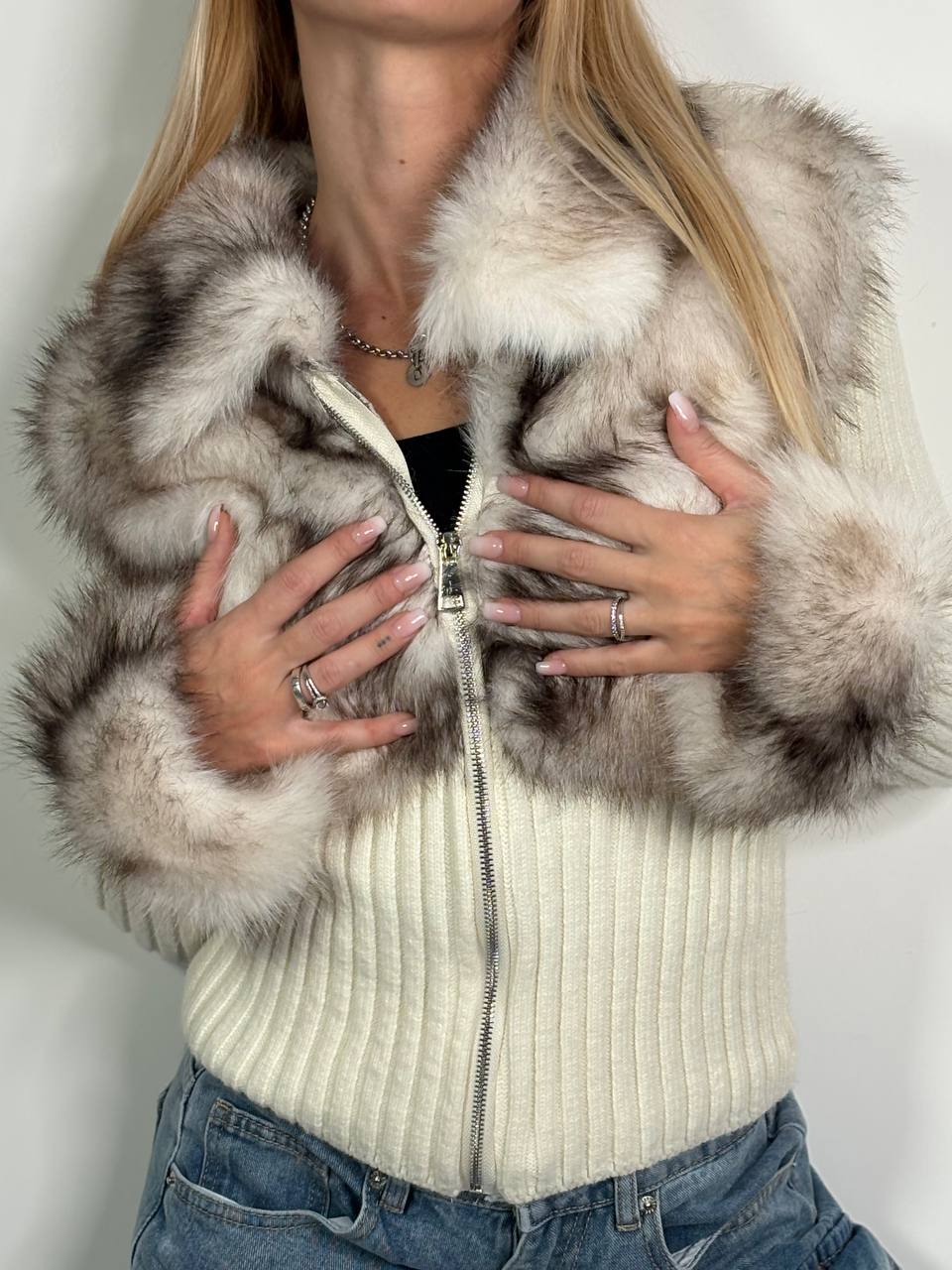 Maglia Eco - Fur Zip Charme Bianco - Abbigliamento Jessica