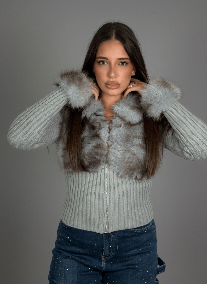 Maglia Eco - Fur Zip Charme Grigio - Abbigliamento Jessica
