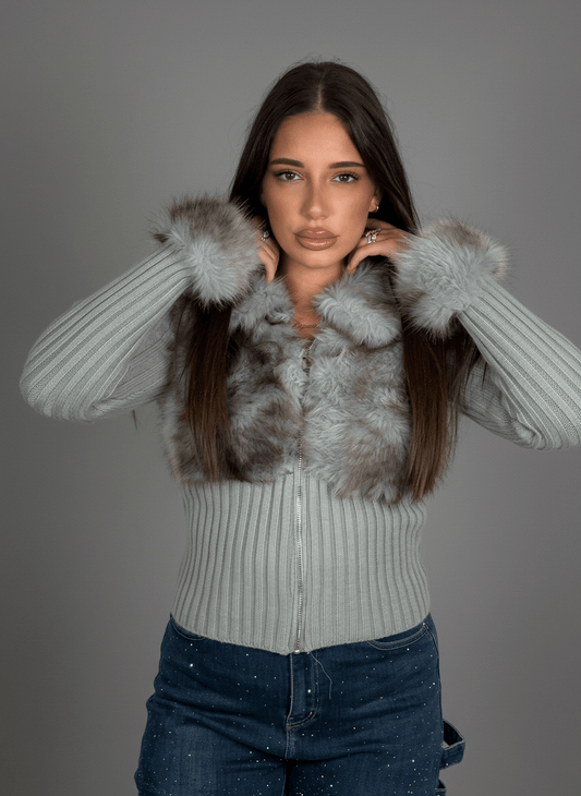 Maglia Eco - Fur Zip Charme Grigio - Abbigliamento Jessica