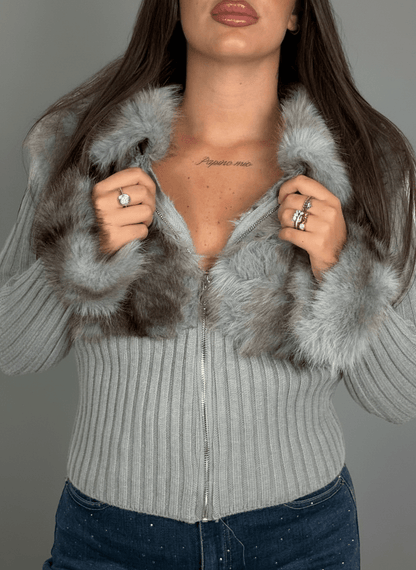 Maglia Eco - Fur Zip Charme Grigio - Abbigliamento Jessica
